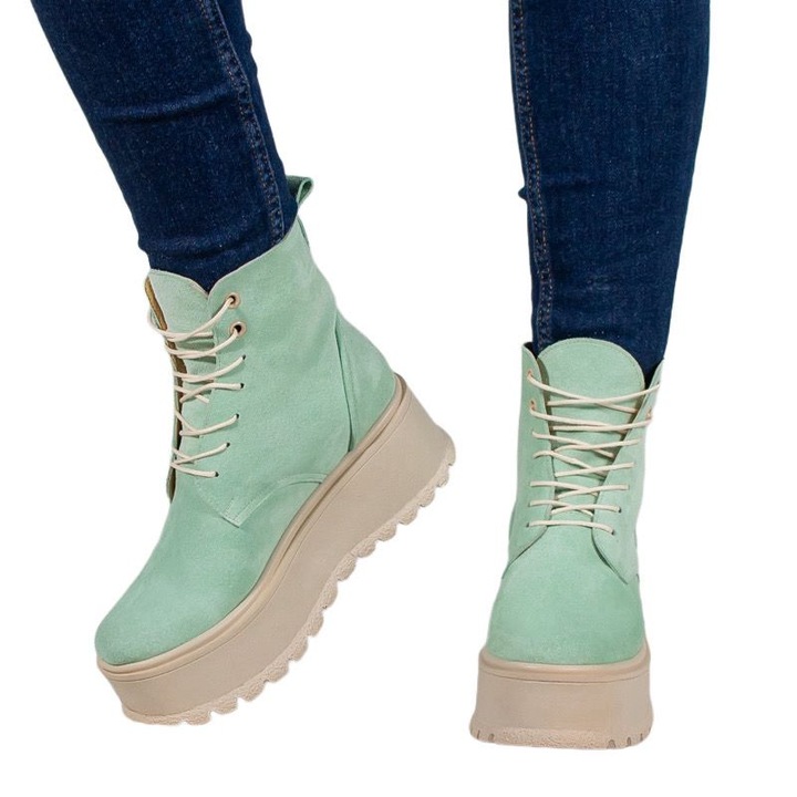 Bocanci dama, piele naturala, Green shade, 36