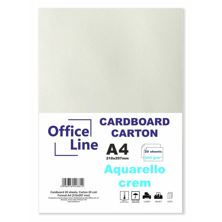Carton A4 200gr Aquarello crem top 20 coli