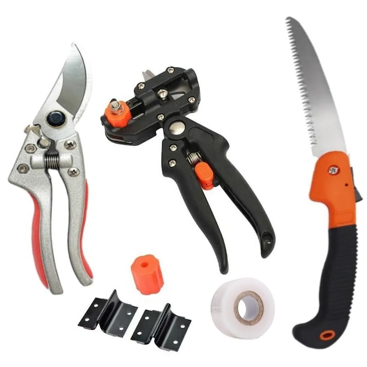 Pachet gradinarit, Aparat Altoit plus banda altoit, Foarfeca de vie gri antracit, Fierastrau pliabil cu maner din cauciuc, Metal Needs®