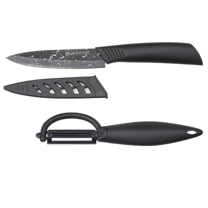 Set cutite Ambition Skiv, 2 piese, include curatator legume, negru, lama ceramica