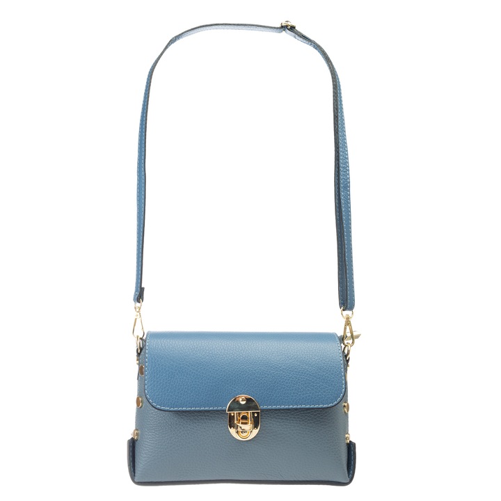 Poseta dama, piele, Toro Nero, Rosa, albastru jeans