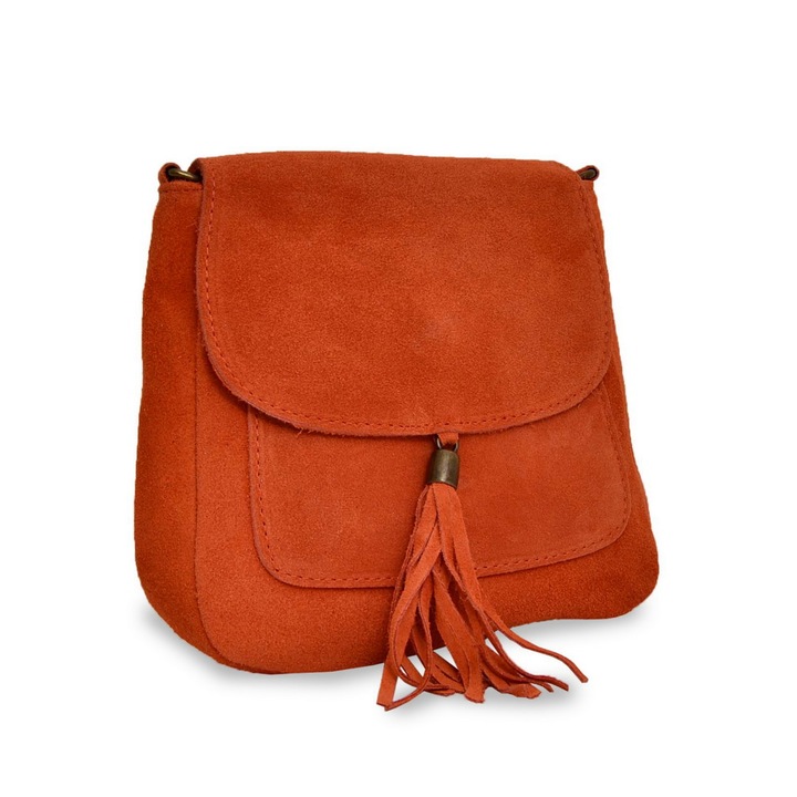 Geanta casual Lucina, de dama, piele naturala - 61658, Portocaliu, Mic