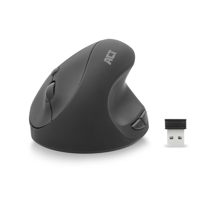ACT (AC5101) vezetéknélküli ergonómikus függőleges egér, 1600 dpi, 6 gomb, jobbkezes, fekete