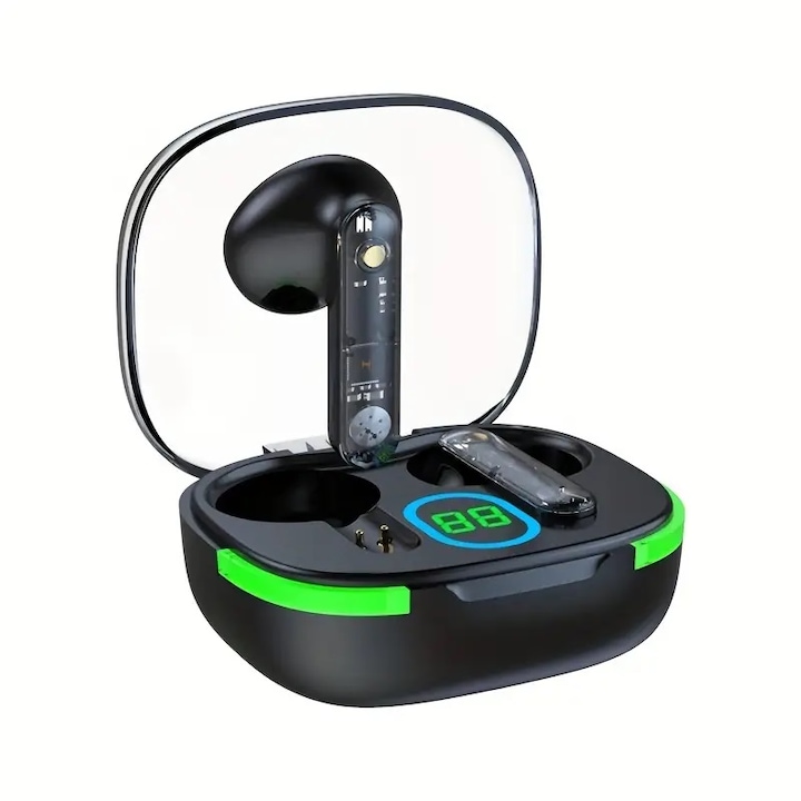 Vezeték nélküli Bluetooth fülhallgató Aeroz Tws-1020, LED világítás, fülbe helyezhető, IOS kompatibilis, Android High Bass, HD kijelző, fekete