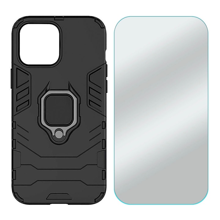 2.5D Secure Glass Fólia csomagkészlet és hibrid gyűrűpáncél hátlap Samsung Galaxy S24 készülékhez, innováció és védelem, FullHD Clarity, mágneses tartó, prémium védelmi készlet, mágneses gyűrű, teljes test 360 védelem, mélyfekete