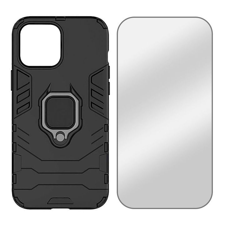 5D Secure Glass Fólia csomagkészlet és hibrid gyűrűpáncél hátlap Samsung Galaxy S24 készülékhez, innováció és védelem, fekete élek, mágneses tartó, prémium védelmi készlet, mágneses gyűrű, teljes test 360 védelem, mély fekete