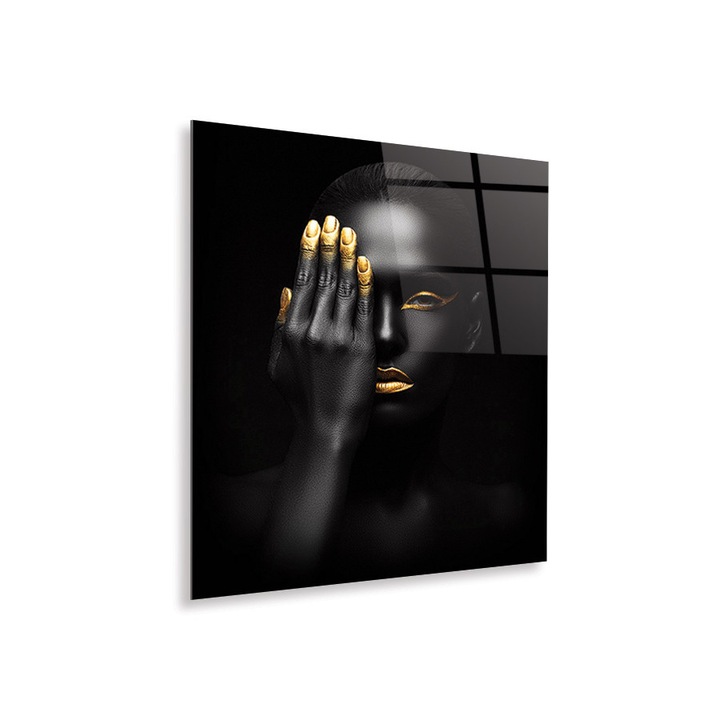 Tablou Sticla Acrilica Plexiglas, Black and Gold Face'n'Palm, 50x60 cm