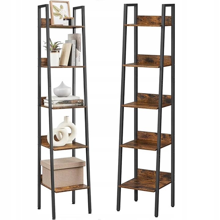Biblioteca cu 5 rafturi, BADU, PAL, Metal, Maro, Negru, 170 x 33.8 x 30 cm