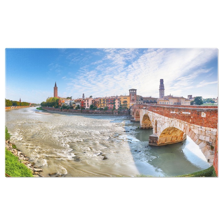 Tablou Canvas Vedere de Vara asupra Orasului Verona de pe malul raului, Verona, Italia, apus, calatorie, peisaj 120x80CM