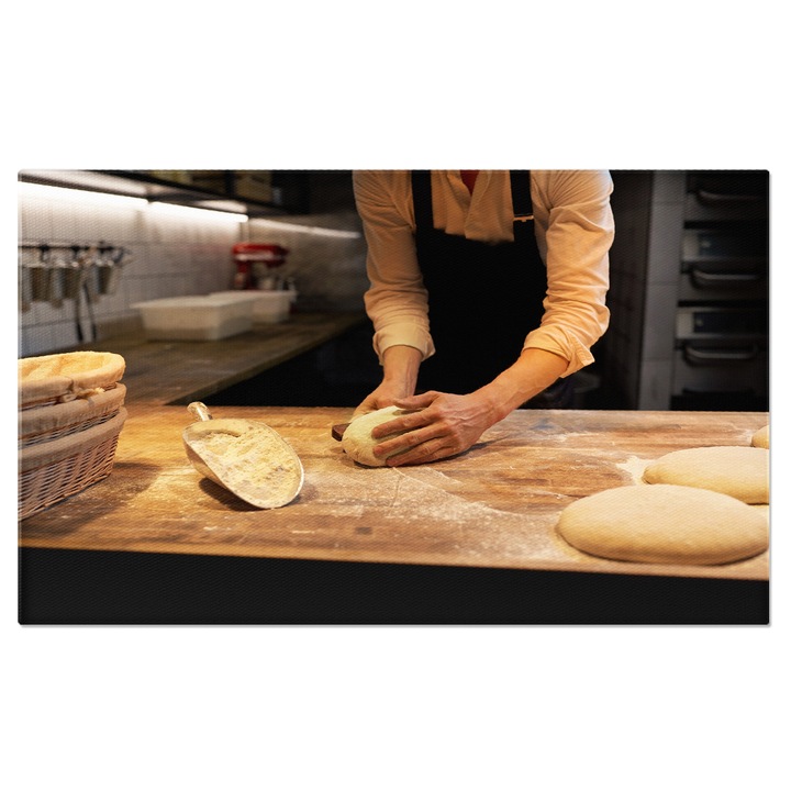 Tablou Canvas Brutar Portionand Aluat la Brutarie Bucatarie, brutarie, coacere, brutar, pastrare 140x90CM