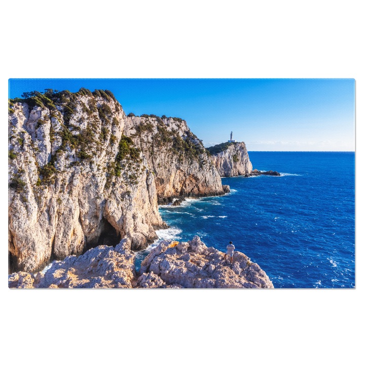 Tablou Canvas Stanci la Farul Cape Ducato, Lefkada Grecia, Far, Insula, Natura, Ape 70x50CM