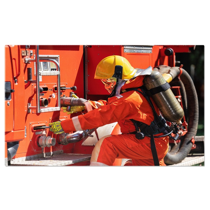 Vászonfestés Tűzoltó védőruhában képzés, biztonság, vészhelyzet, védelem, tűz. 120x80cm