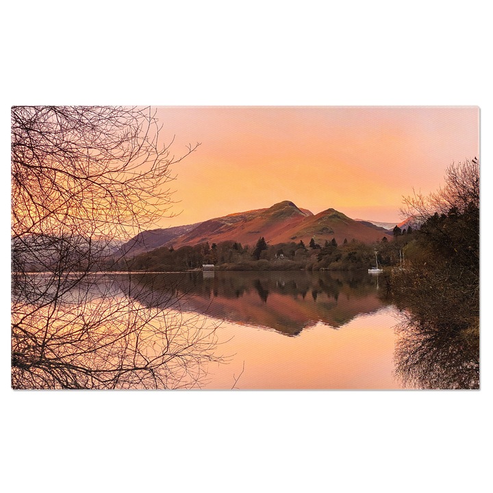 Tablou Canvas Districtul Lacului, Cumbria, Anglia, Iarna, Soare, Anglia, Zori, Panoramic, Regatul Unit 140x90CM