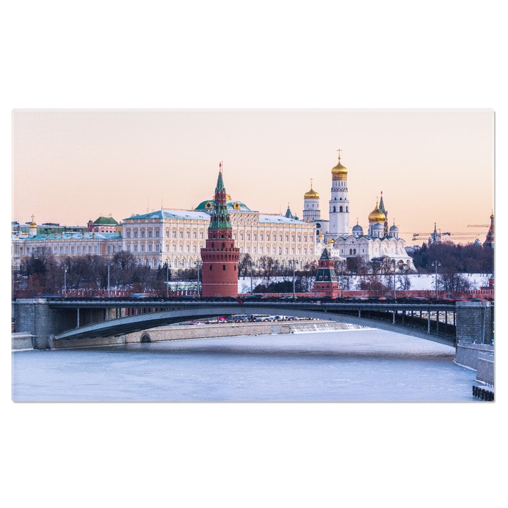 Картина на платно Кремъл и река Москва замръзнал Кремъл, Москва, Архитектура, Зима, лед 120x80 см