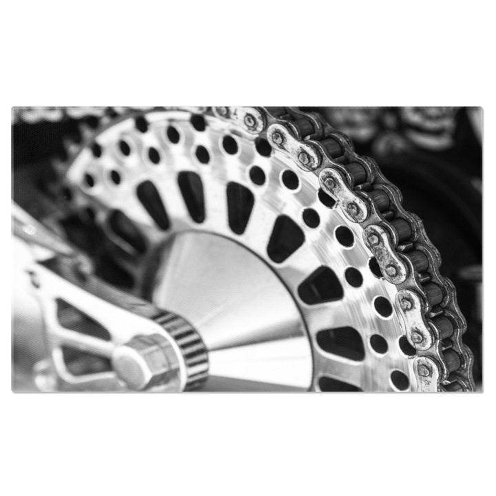Картина на платно Мотоциклетна верига, абстрактно изкуство, метал, хром, индустрия, инженерство 140x90CM