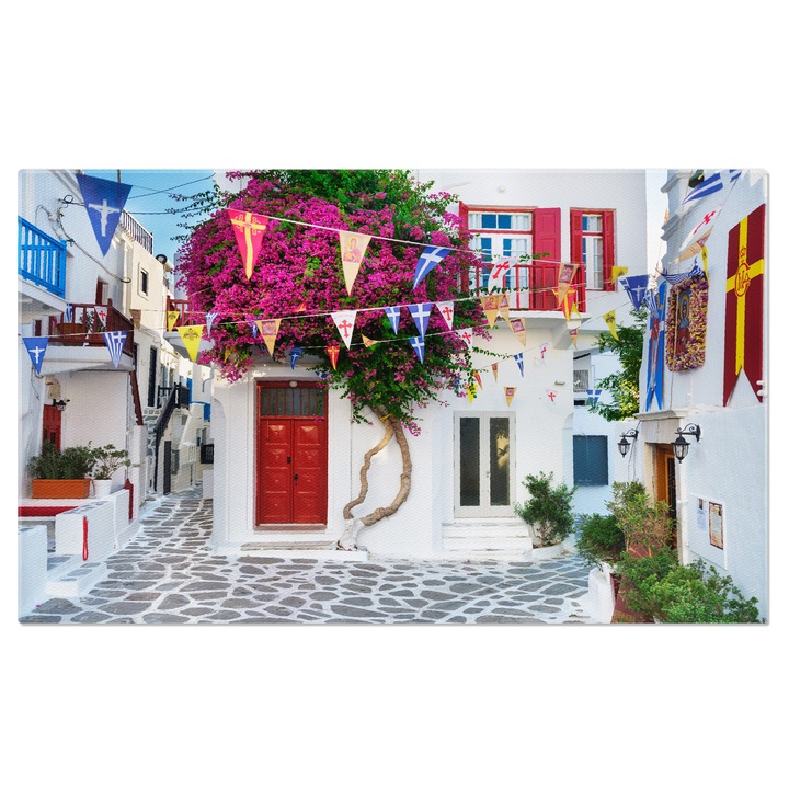 Tablou Canvas Vedere a unei Case Traditionale in Mykonos, Grecia, Peisaj Maritim, Romantic, Mediteranean 90x60CM