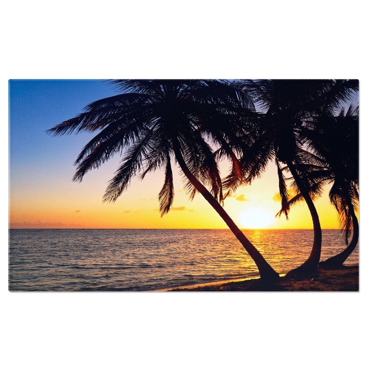 Картина на платно "Изгрев" с палми, плаж, екзотика, океан, пейзаж, тропически 40x25CM