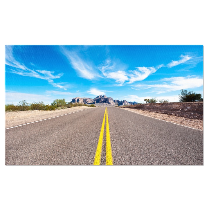 Tablou Canvas Pe Drumurile Pustii Perspectiva Uitata in Desert, Calea in Perspectiva si Soarele torid deasupra soselei Lungi 40x25CM