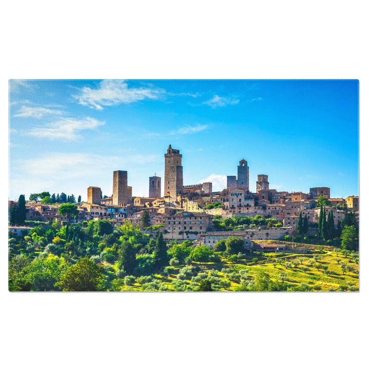 Tablou Canvas Silueta San Gimignano, Italia, Toscana, sat medieval, turnuri, arhitectura, maslin. 40x25CM