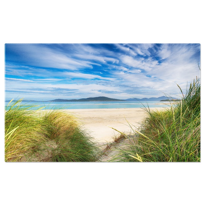 Tablou Canvas Dune de Nisip la Plaja Seilebost din Insula Harris, Scotia, nisip, dune, rural, calatorie, peisaj. 140x90CM