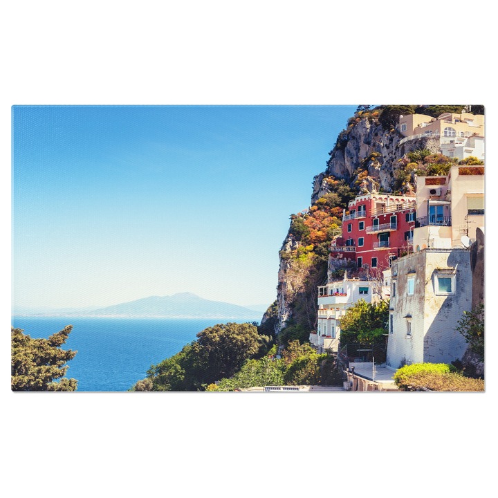 Tablou Canvas Vedere Scenica a Caselor Colorate de pe Insula Capri, Amalfi, Campania, coasta, mediteraneana. 70x50CM