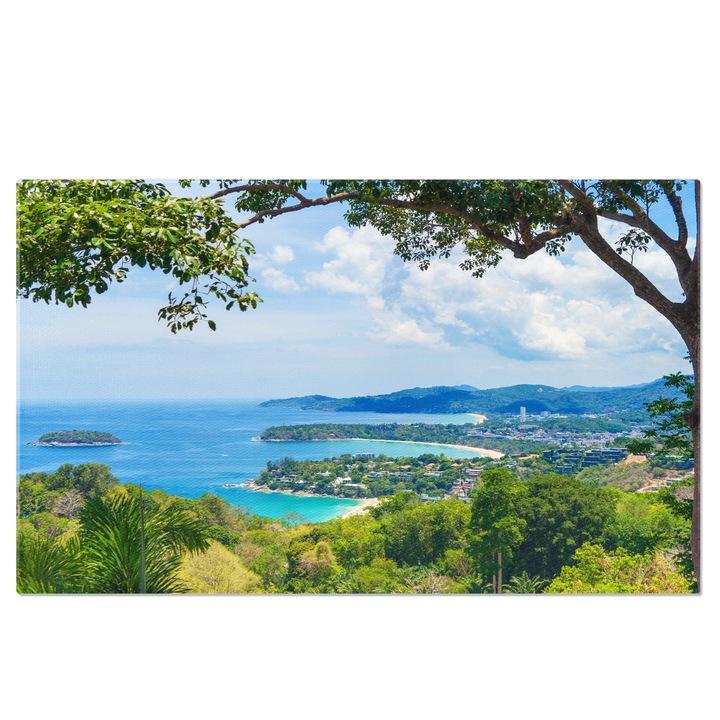 Tablou Canvas Relaxare pe Plaja Turcoaz din Thailanda, apa, cer, thailanda, plaja, vara, sezon, calatorie. 100x70CM