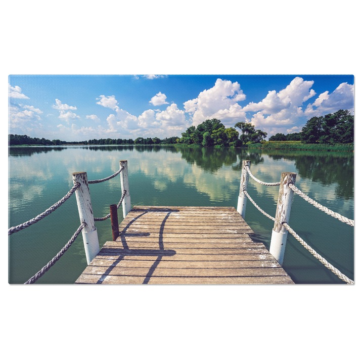 Tablou Canvas Ponton Mic intr-un Lac intr-o Zi Frumoasa cu Soare: Lac, Peisaj, Soare, Rural, Scena. 140x90CM