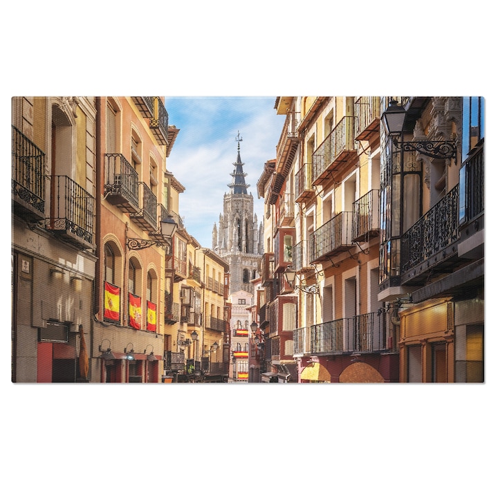 Tablou Canvas Strada si Turnul Catedralei Toledo, Spania, Toledo, arhitectura, turism, biserica, oras vechi. 40x25CM