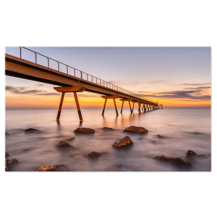 Картина на платно Badalona морски понтон, архитектура, град, море, Испания 140x90CM