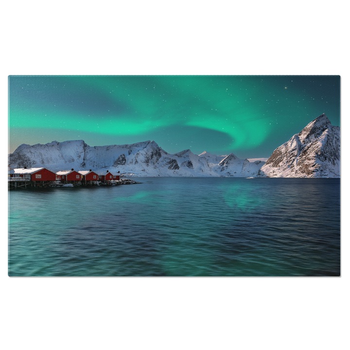 Tablou Canvas Case Norvegiene Traditionale pe Mal, iarna, natura, lemn, peisaj, transport 40x25CM