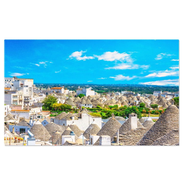 Tablou Canvas Vedere panoramica Trulli in Alberobello, Apulia, case traditionale, arhitectura, calatorie 140x90CM