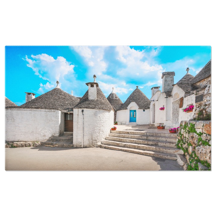 Tablou Canvas Strada Ingusta cu Trulli in Alberobello, Apulia, case traditionale, arhitectura, calatorie 100x70CM