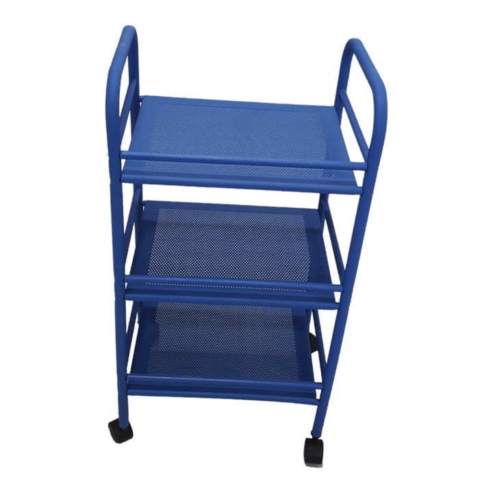 Carucior pentru living, bucatarie, metalic albastru pe roti, 40 x 78 x 30 cm