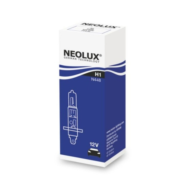 Bec NEOLUX N448 auto pentru far faza lunga, tip H1, tensiune 12V, putere 55W, conector P14.5s, halogen