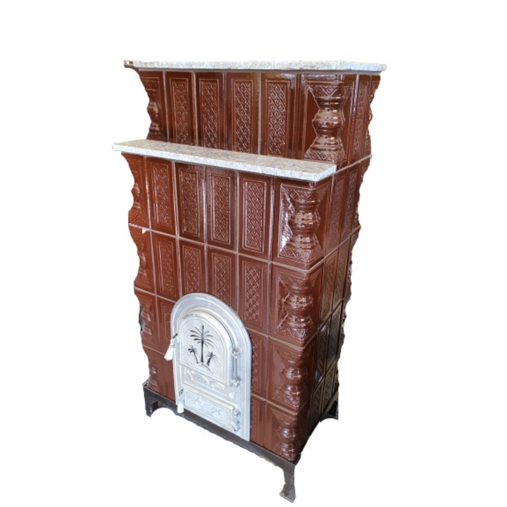 Semineu teracota, Gospodarul, 5 randuri, serie mica, usa semirotunda cu sticla, maro, 140 cm x 67 cm x 46 cm