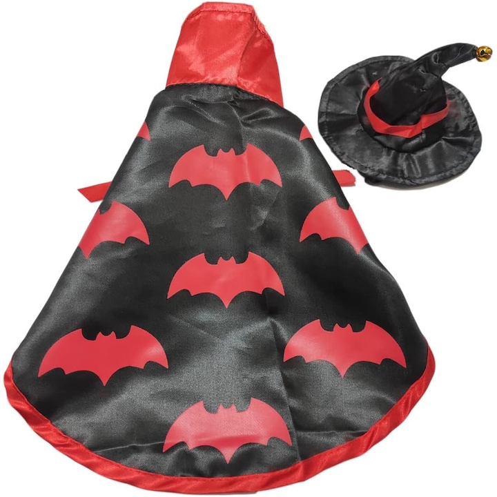 Kisállatruhák Batman köpeny és hegyes sapka XS méretben fekete piros