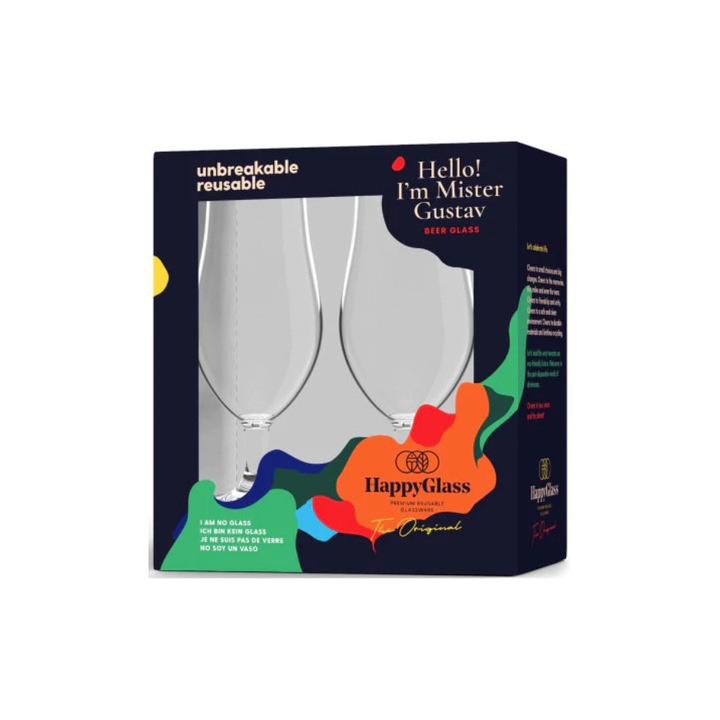 Happy Glass - Mr. Gustav törhetetlen talpas sörös pohár (2 db-os készlet)