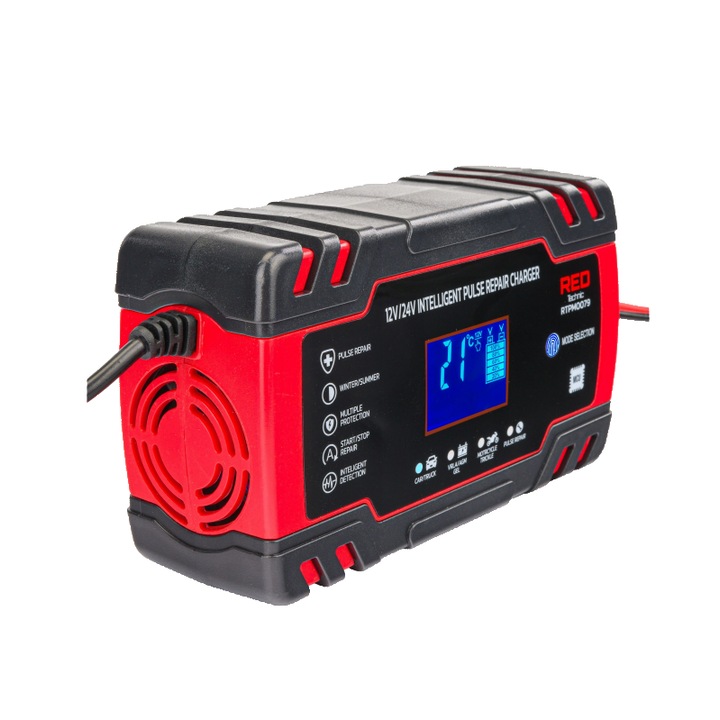Redresor auto cu microprocesor, 12/24V 8A, incarcare in 10 etape, Red Technic