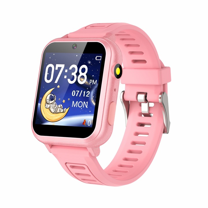Ceas metalic smartwatch premium, inregistrare video si audio, alarma, calendar, camera, player muzical, cu 24 de jocuri, ecran tactil, waterproof, DF16, Roz
