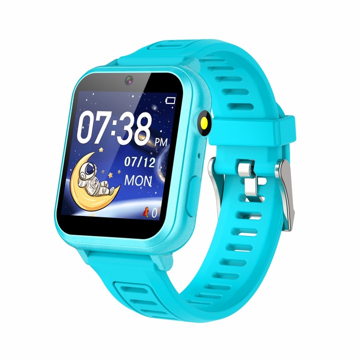 Ceas metalic smartwatch premium, inregistrare video si audio, alarma, calendar, camera, player muzical, cu 24 de jocuri, ecran tactil, waterproof, DF16, Albastru deschis
