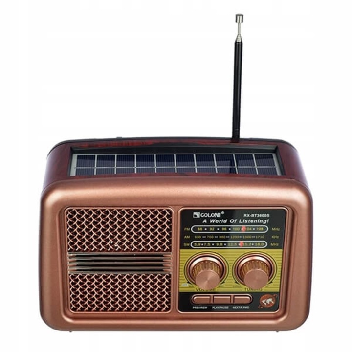 Radio portabil in stil retro, Golon, Cu panou solar incorporat, RX-BT3600S, Maro