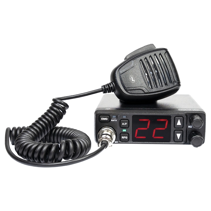 CB радиостанция PNI Escort HP 5500, Multistandard, 4W, AM-FM, 12V/24V, ASQ, RF Gain, Включен щепсел за запалка
