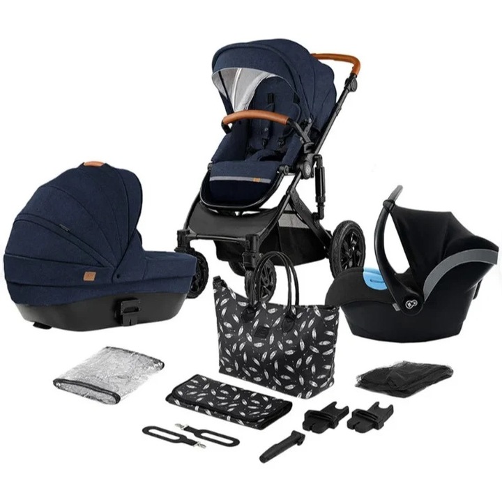 Carucior 3 in 1, sistem de calatorie, Kinderkraft Prime cu scoica Mink Pro, R 129, navy