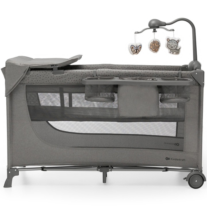 Kinderkraft Joy baba utazóágy kiegészítőkkel, sötétszürke