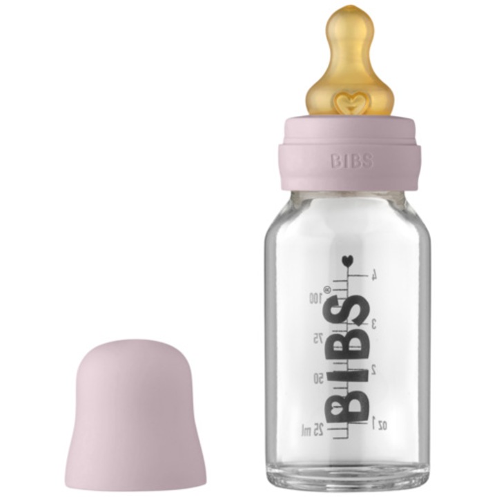 Biberon din sticla anticolici pentru bebelusi BIBS, 110 ml, Dusky Lilac