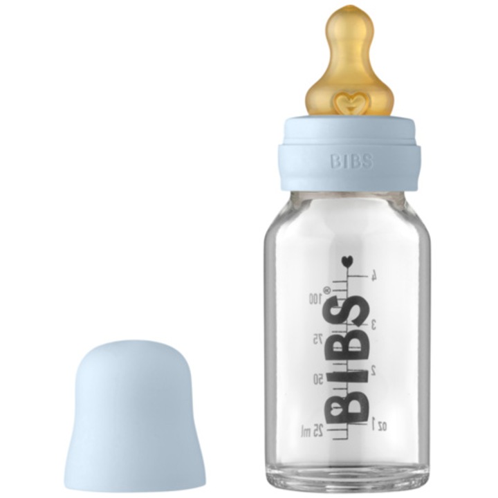 Biberon din sticla anticolici pentru bebelusi BIBS, 110 ml, Baby Blue