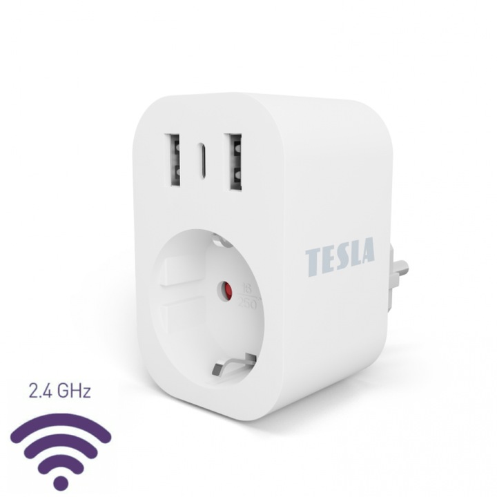 Priza inteligenta, Tesla, 3 x USB, Alb