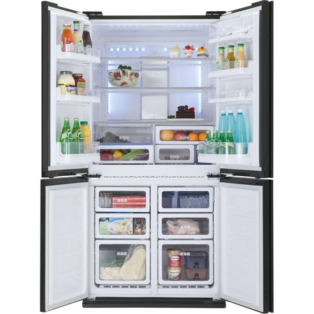 Side by side Sharp SJFS810VBK, Ioni Plasmacluster, 600 l, Clasa A+, H 183 cm, Sticla Neagra