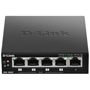 Switch D-Link DES-1005P, 5 x 10/100Mbps Switch D-Link DES-1005P, 5 x 10/100Mbps