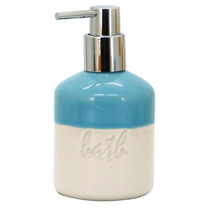 Dozator sapun lichid Aquasanit Folk, ceramica, Bleu/Alb